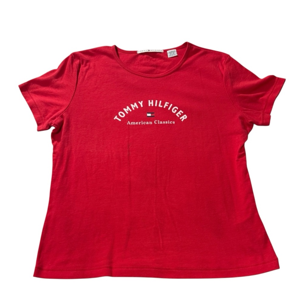 Tommy Hilfiger Womens XL Red Tee Shirt Short Sleeve Logo Graphic‎ Spellout